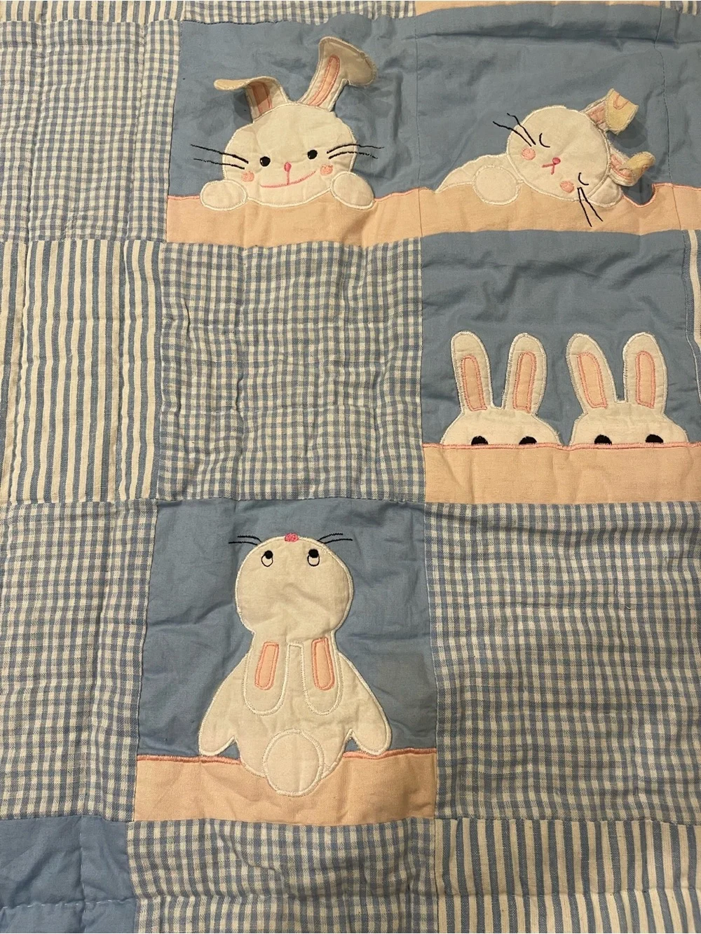 Unbranded Blue Bunny Patchwork Quilt - Soft Nursery Bedding